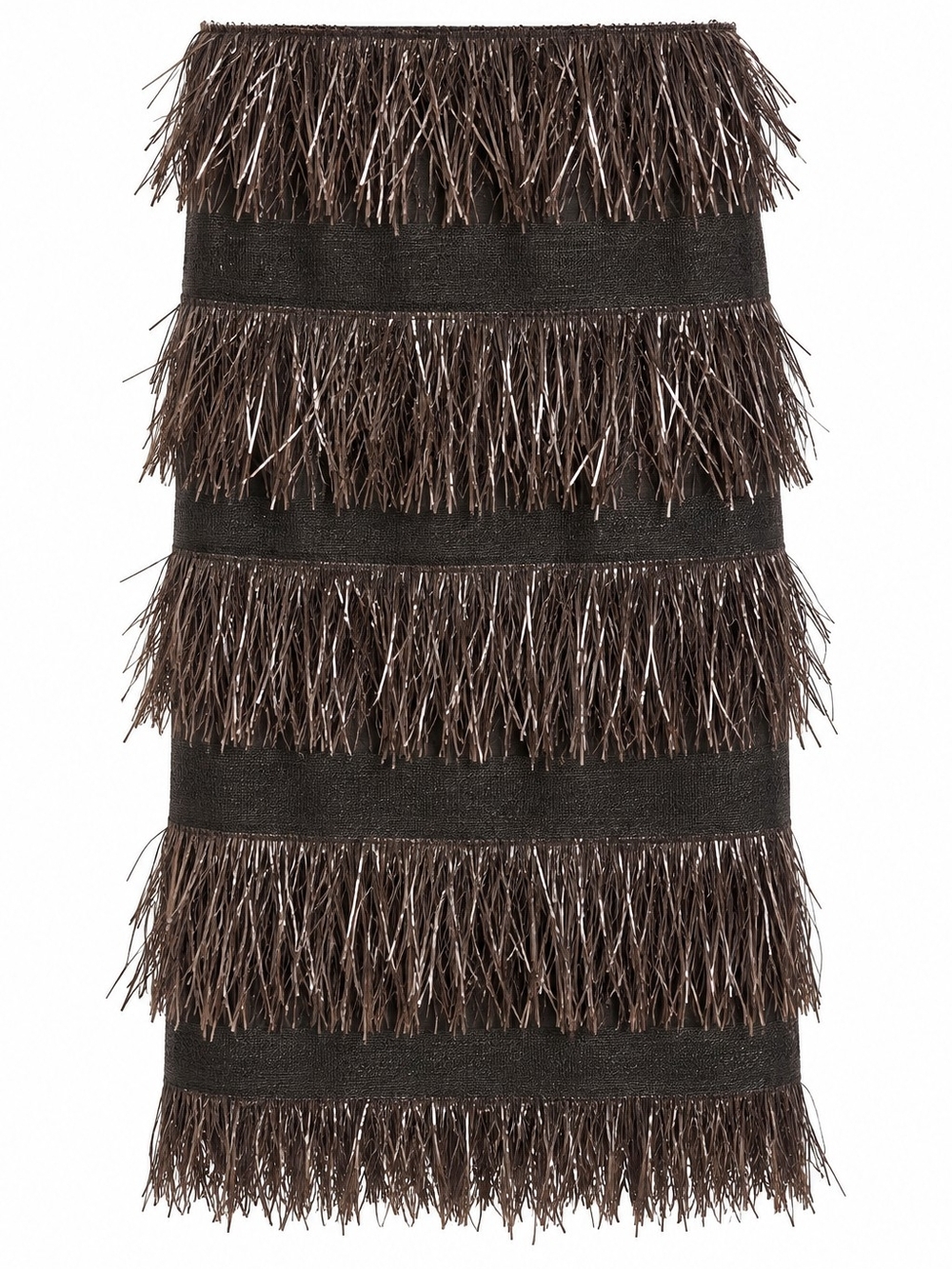 Lucian Matis Designer Fringe Tiered Brown and Black Women's Skirt